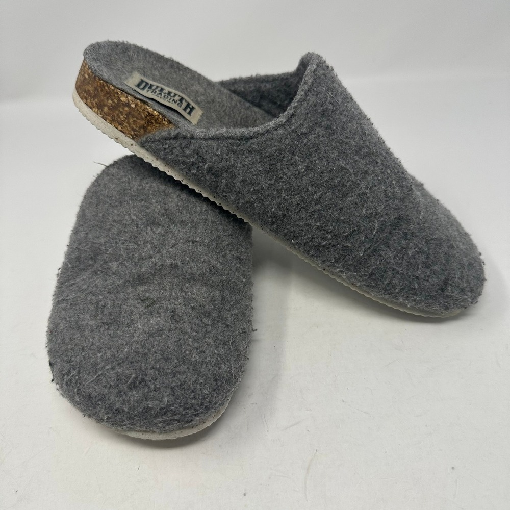 Duluth Trading Co Slippers Women 10M Gray Felt Clog Scuff Cork Sole 53402